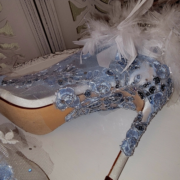 Romantic "KARA" Something Blue Feather Crystal Ankle Boots - Picture 9 of 9